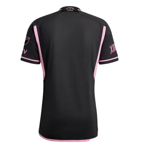 Black sports jersey with pink accents on a white background