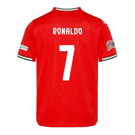 Red soccer jersey with 'RONALDO' and number '7' on a white background