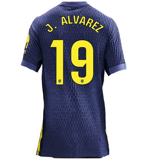 J. Alvarez Navy blue sports jersey with yellow text and numbers on a white background
