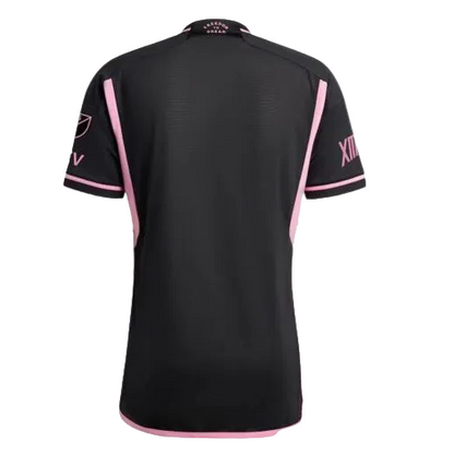Black sports jersey with pink accents on a white background