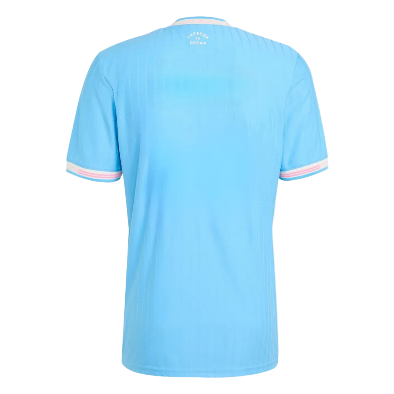 Light blue t-shirt with pink trim on a gray background Inter Miami