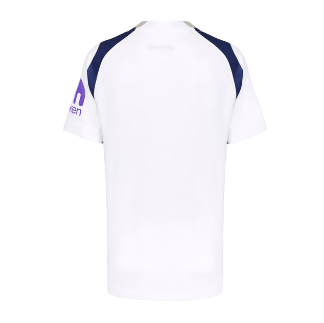 White sleeveless shirt with purple accents on a white background