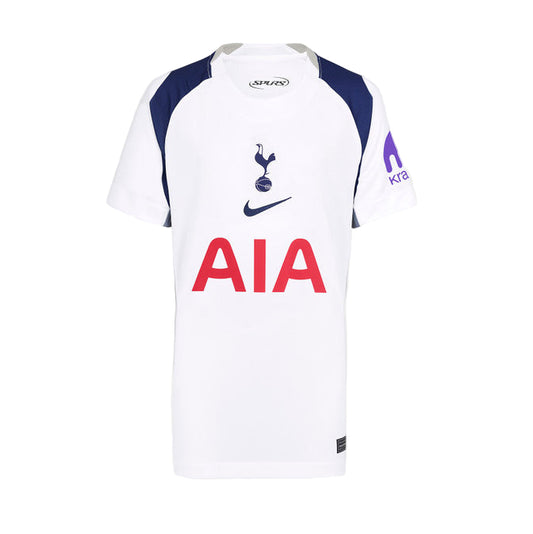 White sports jersey with blue sleeves and visible branding on a white background